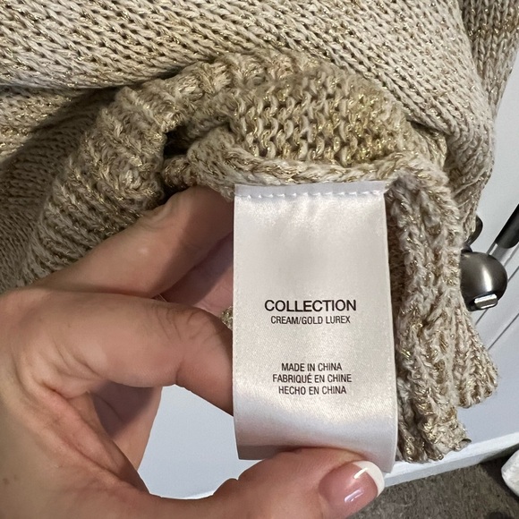 Joe's Jeans Lurex Sweater Women's Size Large Gold And Cream Metallic Turtle Neck - Picture 3 of 6